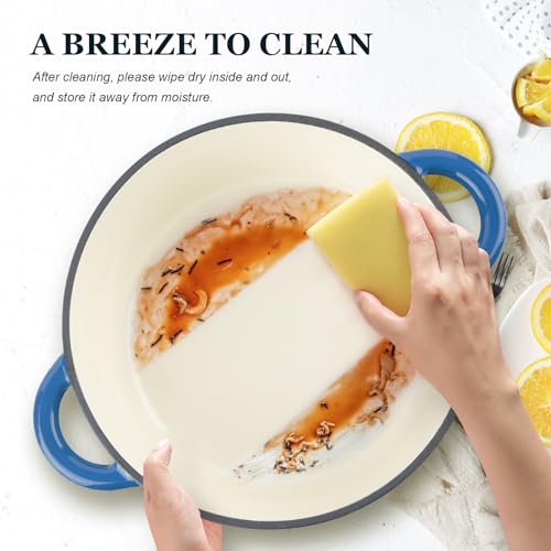 Overmont Enameled Cast Iron Dutch Oven - 7QT Pot with Lid Cookbook & Cotton Potholders - Heavy-Duty Cookware for Braising, Stews, Roasting, Bread Baking blue - Image 3