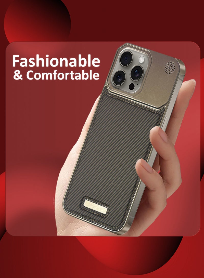 CATANES حافظة آيفون 15 برو ماكس بتصميم جلد معدني، غلاف نحيف وخفيف، تصميم بسيط - Image 3