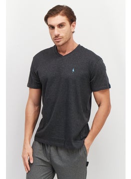Men V-Neck Short Sleeve Brand Logo T-Shirt, Grey