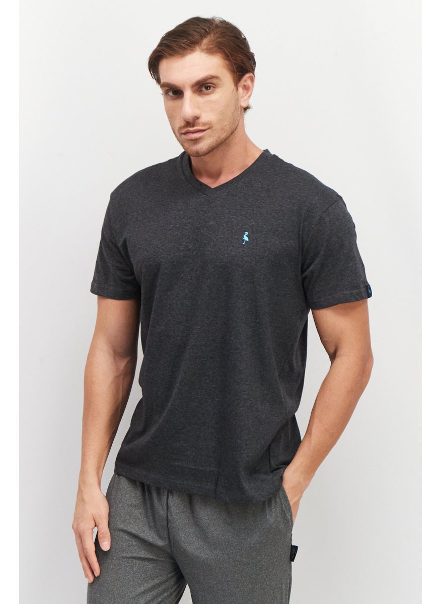 Tailorbyrd - Men V-Neck Short Sleeve Brand Logo T-Shirt, Grey - Image 1