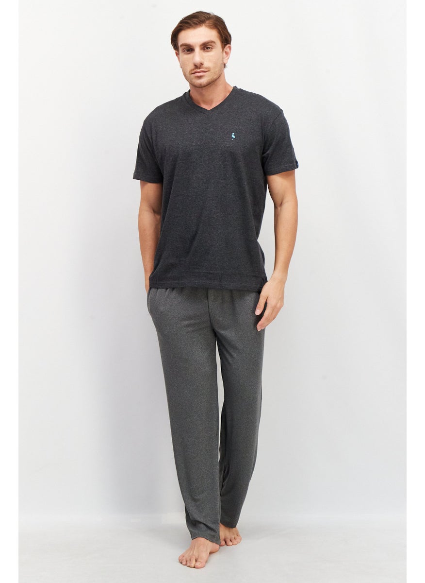Tailorbyrd - Men V-Neck Short Sleeve Brand Logo T-Shirt, Grey - Image 1