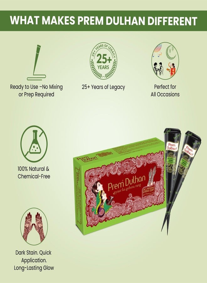 Prem Dulhan Natural Mehendi Cone Box Pack of 1 Set of 4 Cones, Organic Henna Cones, Easy Application - Image 5