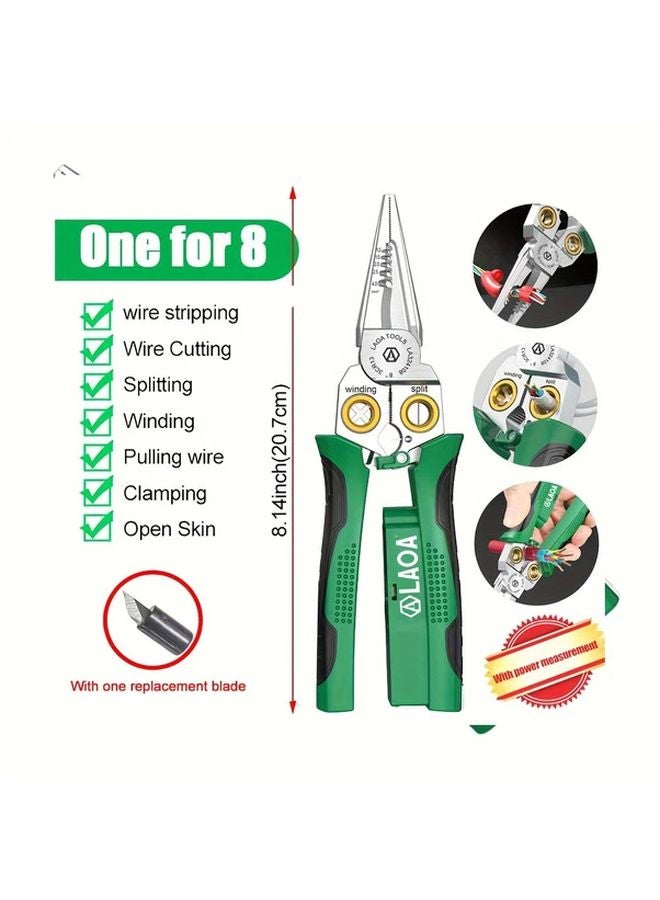 LA324108 8 In 1 Wire Stripper Pliers With Voltage Test Metal Cable Scissors Cutting Pulling Scraping Pressing Wires - Image 4