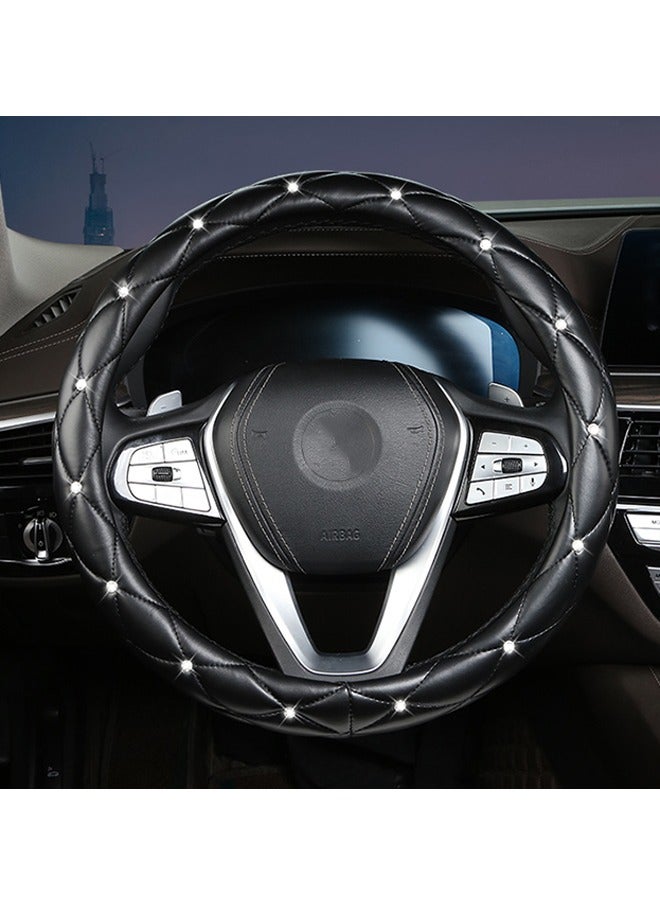 Generic Diamond Soft Leather Steering Wheel Cover with Bling Bling Crystal Rhinestones, Universal 15 inch, Black - Image 2