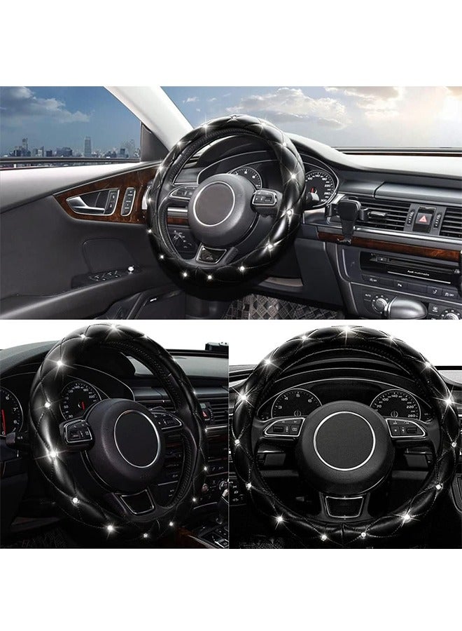 Generic Diamond Soft Leather Steering Wheel Cover with Bling Bling Crystal Rhinestones, Universal 15 inch, Black - Image 3