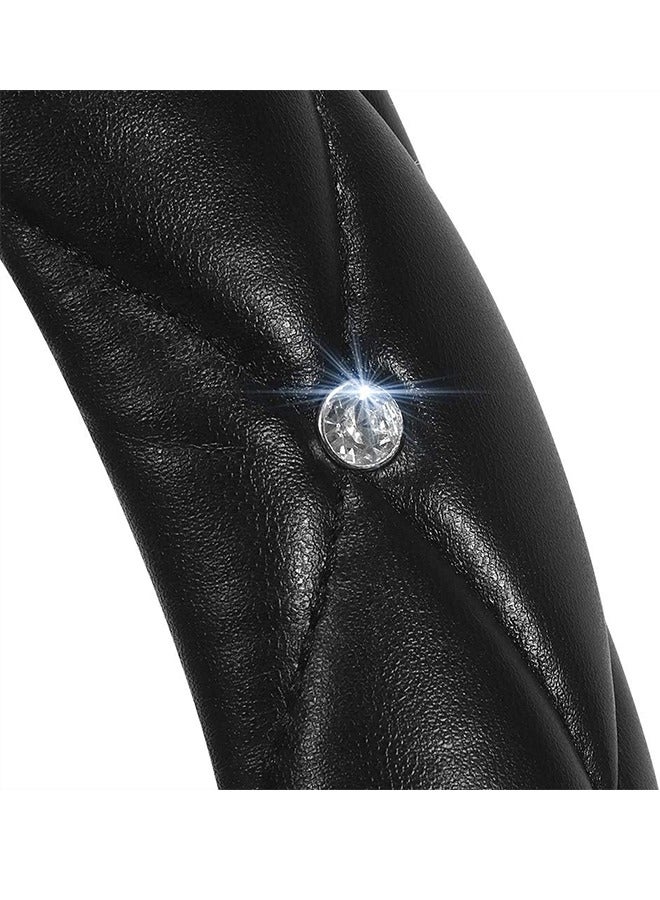Generic Diamond Soft Leather Steering Wheel Cover with Bling Bling Crystal Rhinestones, Universal 15 inch, Black - Image 4