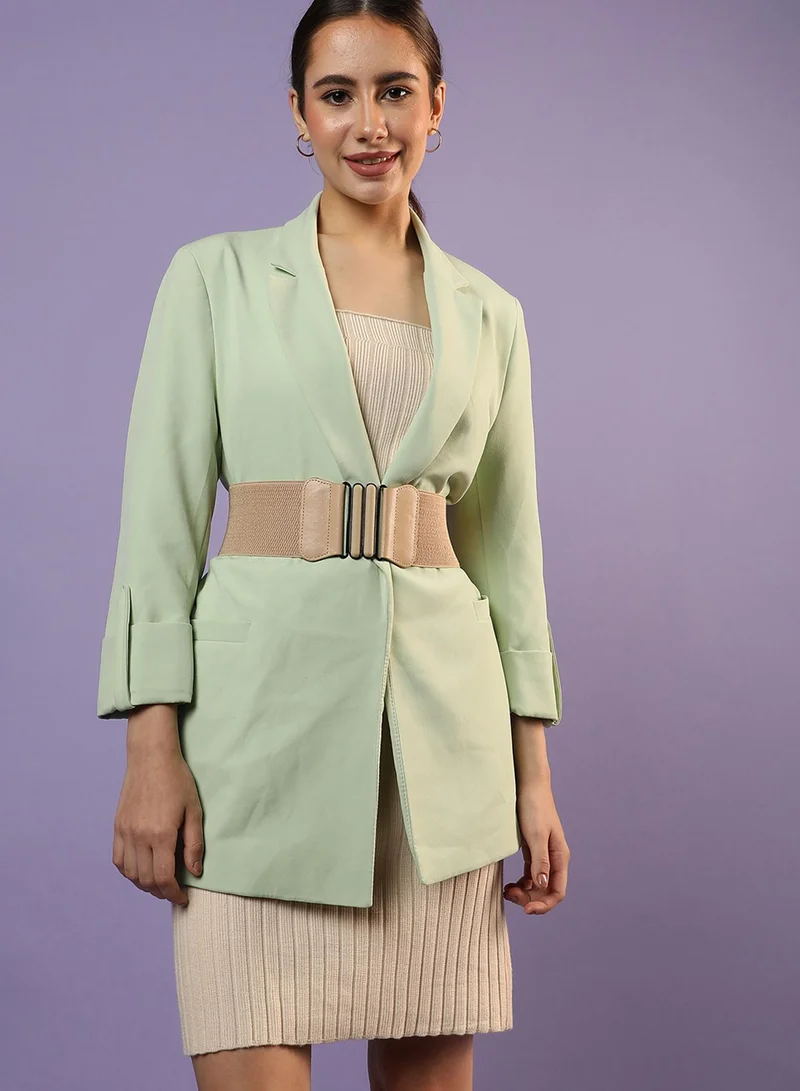 صوص هاوت حزام خصر بيج مطاطي بنسيج بارز