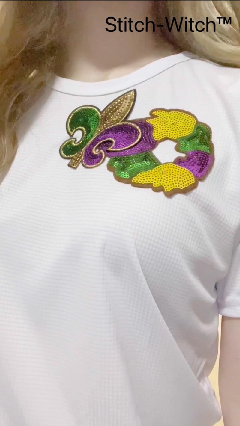 Stitch-Witch 3 Pieces Pack Mardi Gras Fleur De Lis Sequins Iron-On Patches Appliques - Image 5