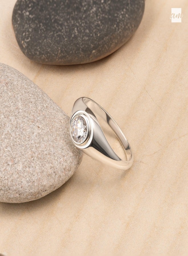 Amberta Solid 925 Sterling Silver Signet Ring for Women | Pinky Ring for Women | Silver Stackable Rings | Silver Ring for Women: Size N Cubic Zirconia Signet Ring - Image 3