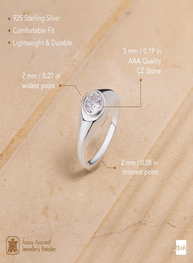 Amberta Solid 925 Sterling Silver Signet Ring for Women | Pinky Ring for Women | Silver Stackable Rings | Silver Ring for Women: Size N Cubic Zirconia Signet Ring - Image 5