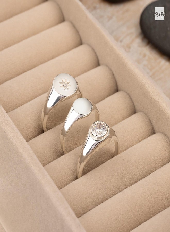 Amberta Solid 925 Sterling Silver Signet Ring for Women | Pinky Ring for Women | Silver Stackable Rings | Silver Ring for Women: Size N Cubic Zirconia Signet Ring - Image 4