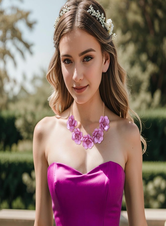 بريلوف قلادة بريلوف الزهرية، قلادة صيفية لامعة مزينة بالزهور، مثالية للشاطئ، للنساء، مجوهرات حفلات تنكرية، لون ذهبي بنفسجي - Image 3