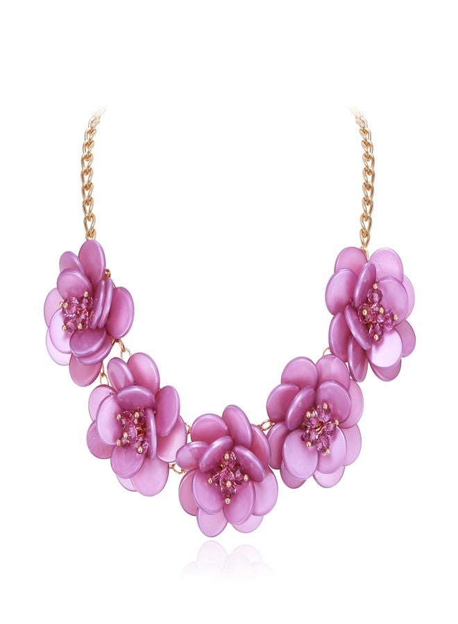بريلوف قلادة بريلوف الزهرية، قلادة صيفية لامعة مزينة بالزهور، مثالية للشاطئ، للنساء، مجوهرات حفلات تنكرية، لون ذهبي بنفسجي - Image 1