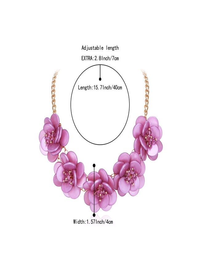بريلوف قلادة بريلوف الزهرية، قلادة صيفية لامعة مزينة بالزهور، مثالية للشاطئ، للنساء، مجوهرات حفلات تنكرية، لون ذهبي بنفسجي - Image 5