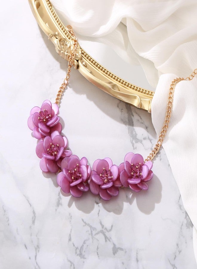 بريلوف قلادة بريلوف الزهرية، قلادة صيفية لامعة مزينة بالزهور، مثالية للشاطئ، للنساء، مجوهرات حفلات تنكرية، لون ذهبي بنفسجي - Image 4