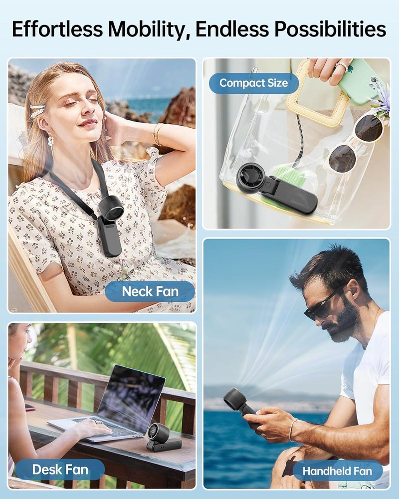 TriPole Portable Handheld Turbo Fan with Digital Display, 3-IN-1 Rechargeable Mini Travel Fan, Battery Operated, 200° Foldable for Desk & Neck, High Speed Personal Cooling Fans for Outdoor Trip Beach - Image 5