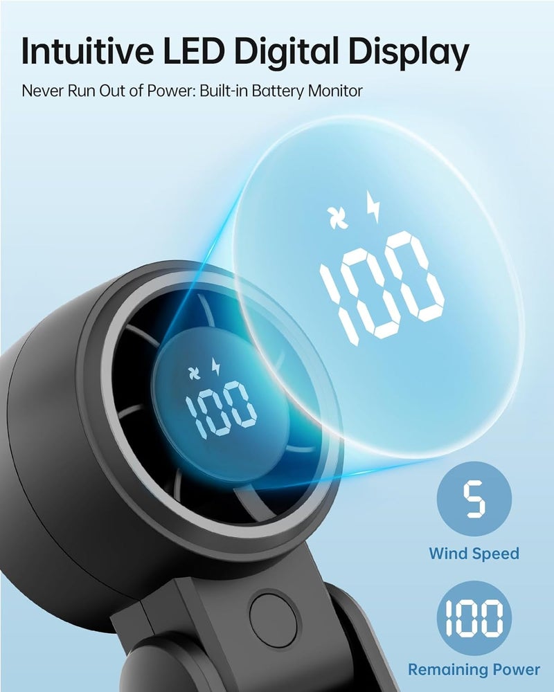 TriPole Portable Handheld Turbo Fan with Digital Display, 3-IN-1 Rechargeable Mini Travel Fan, Battery Operated, 200° Foldable for Desk & Neck, High Speed Personal Cooling Fans for Outdoor Trip Beach - Image 4