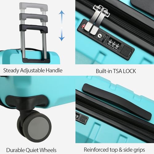 KROSER Hardside Expandable Carry On Luggage with Spinner Wheels & Built-in TSA Lock, Durable Suitcase Rolling Luggage with USB Port, Carry-On 20-Inch, Lake Blue - Image 4