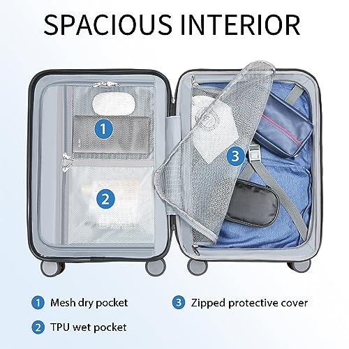 KROSER Hardside Expandable Carry On Luggage with Spinner Wheels & Built-in TSA Lock, Durable Suitcase Rolling Luggage with USB Port, Carry-On 20-Inch, Lake Blue - Image 3