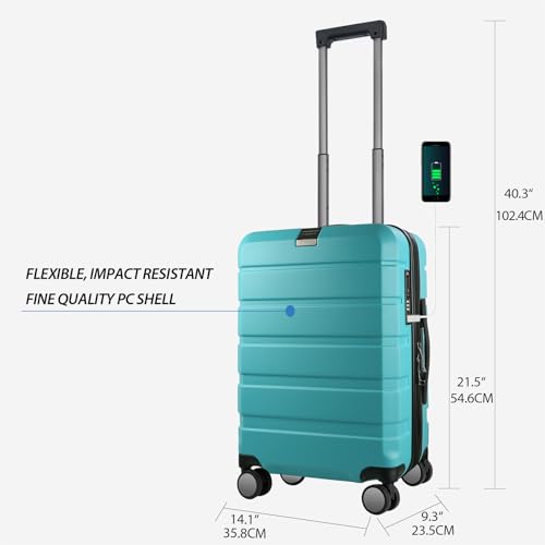 KROSER Hardside Expandable Carry On Luggage with Spinner Wheels & Built-in TSA Lock, Durable Suitcase Rolling Luggage with USB Port, Carry-On 20-Inch, Lake Blue - Image 2