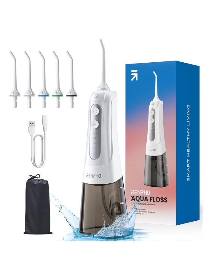 RENPHO Water Dental Flosser Teeth Cleaning, Cordless Oral Irrigator 300ML Portable Rechargeable Electric Waterflosser with 4 Modes 5 Jet Tips, IPX7 Waterproof, USB, Teeth Cleaner Pick for Home Travel  - Image 1