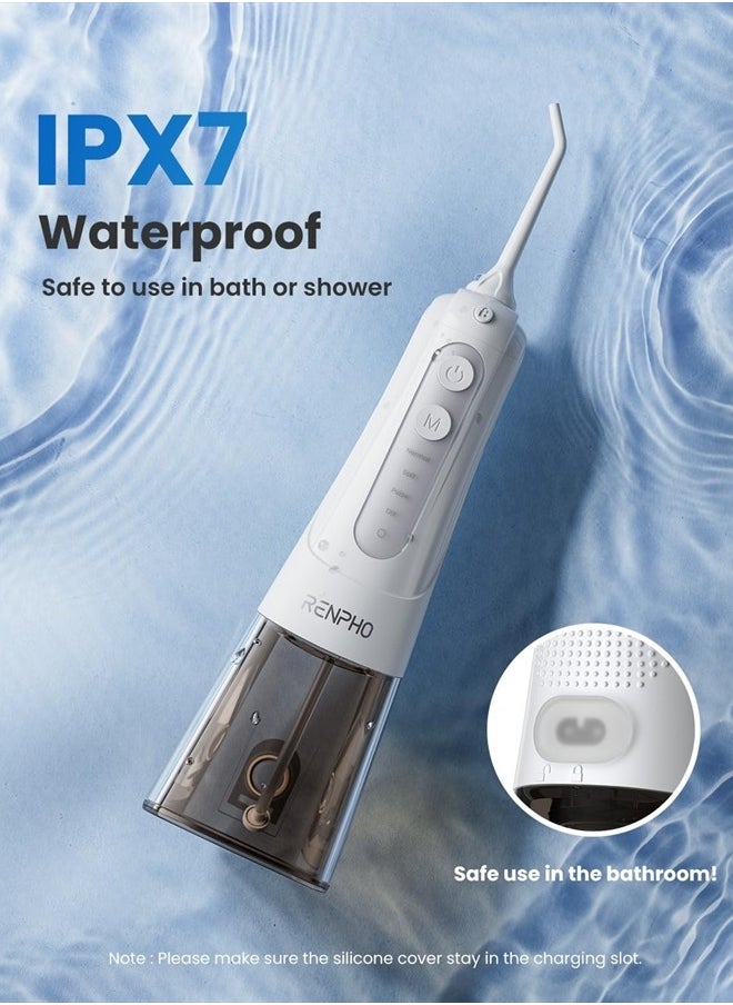 RENPHO Water Dental Flosser Teeth Cleaning, Cordless Oral Irrigator 300ML Portable Rechargeable Electric Waterflosser with 4 Modes 5 Jet Tips, IPX7 Waterproof, USB, Teeth Cleaner Pick for Home Travel  - Image 5