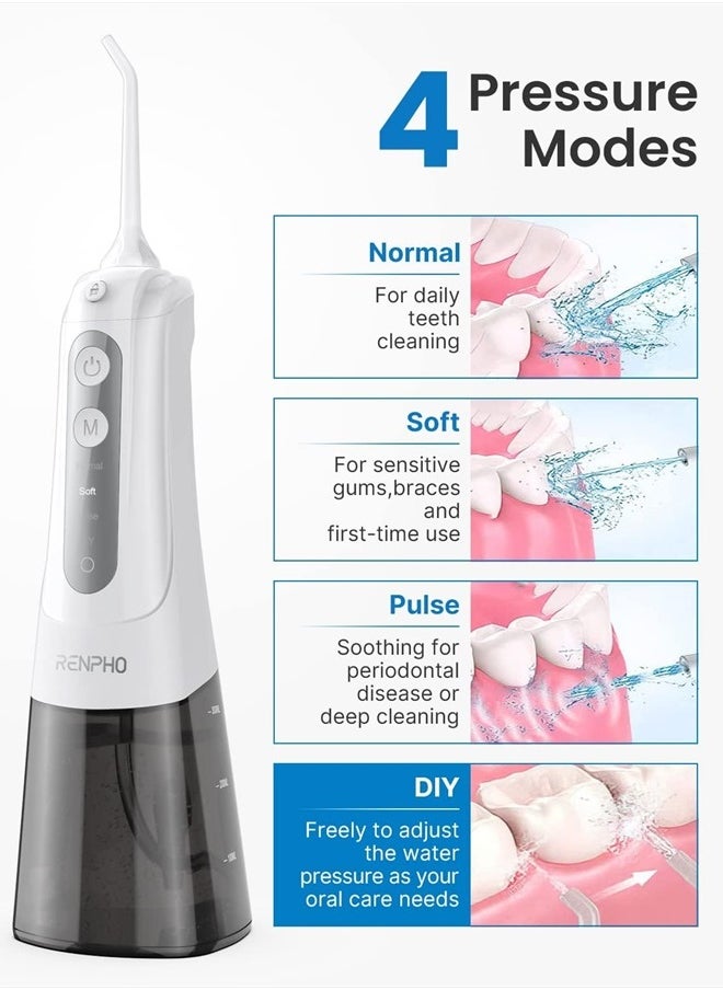 RENPHO Water Dental Flosser Teeth Cleaning, Cordless Oral Irrigator 300ML Portable Rechargeable Electric Waterflosser with 4 Modes 5 Jet Tips, IPX7 Waterproof, USB, Teeth Cleaner Pick for Home Travel  - Image 2