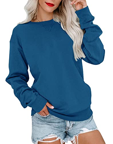 Bingerlily Womens Casual Long Sleeve Sweatshirt Crew Neck Cute Pullover Relaxed Fit Tops (Blue, l) - Image 5