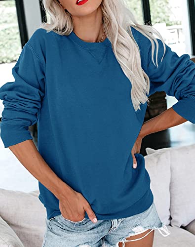 Bingerlily Womens Casual Long Sleeve Sweatshirt Crew Neck Cute Pullover Relaxed Fit Tops (Blue, l) - Image 2