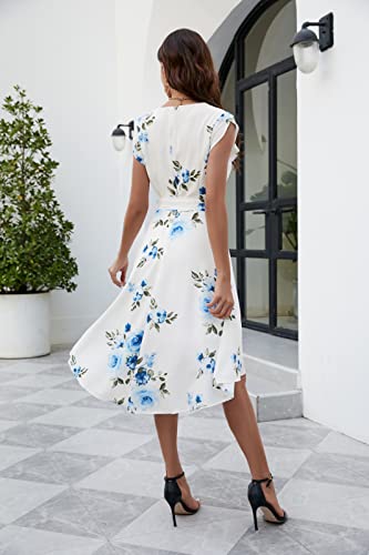 JASAMBAC Women's Summer Floral High Low Wrap V Neck Maxi Dress Bridal Shower Wedding Guest Dress Floral Blue S - Image 3