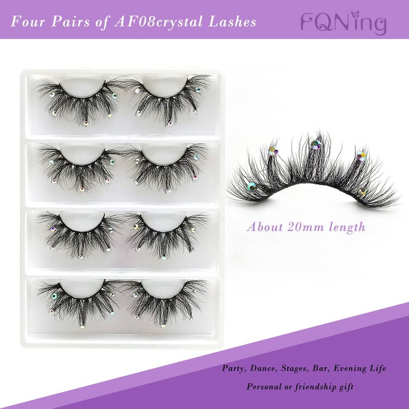 FQNing Mink Lashes with Glitter Rhinestones Cute Popular Eyelashes Sparkle Dramatic Style 4 Pairs (AF08crystal) - Image 2