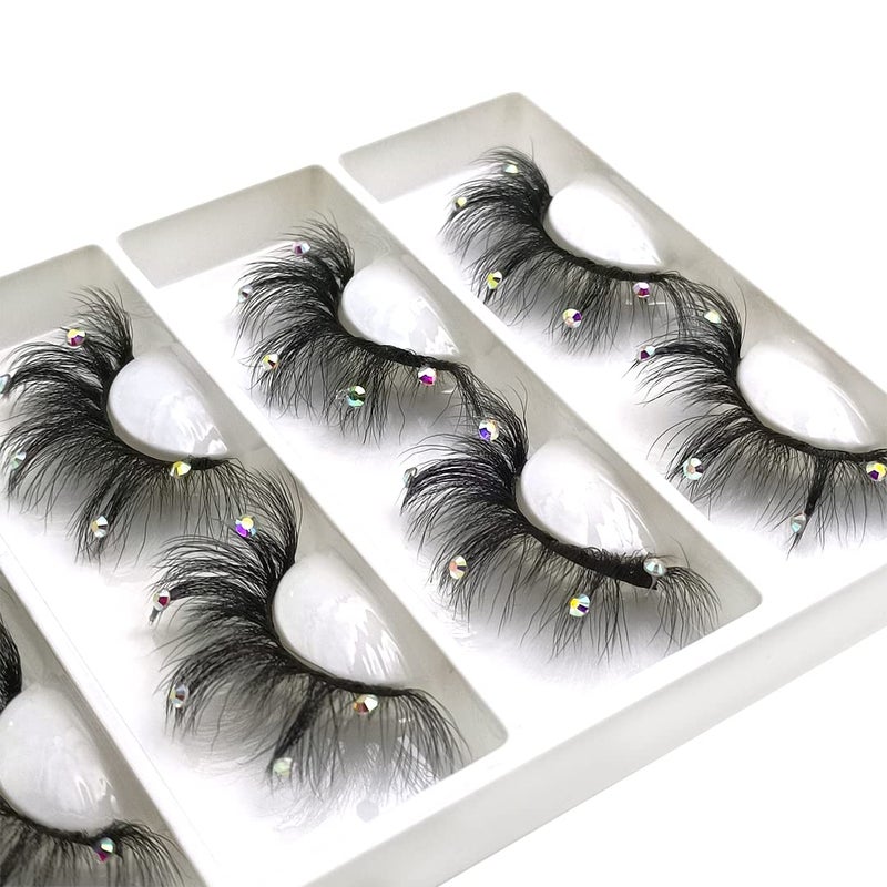 FQNing Mink Lashes with Glitter Rhinestones Cute Popular Eyelashes Sparkle Dramatic Style 4 Pairs (AF08crystal) - Image 3