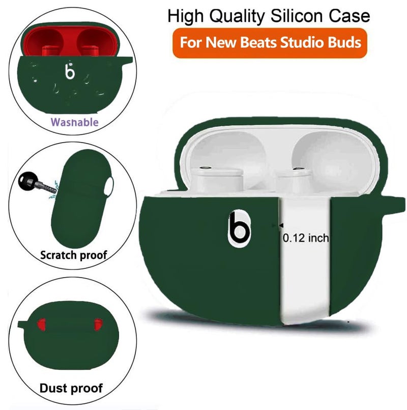 Olytop for Beats Studio Buds/Bud + Case with Cleaner kit 2021/2023, Soft Silicone Case New Beat Studio Buds Plus Cover Protective Skin with Keychain for Beat Studio Earbuds, Blackish Green - Image 2