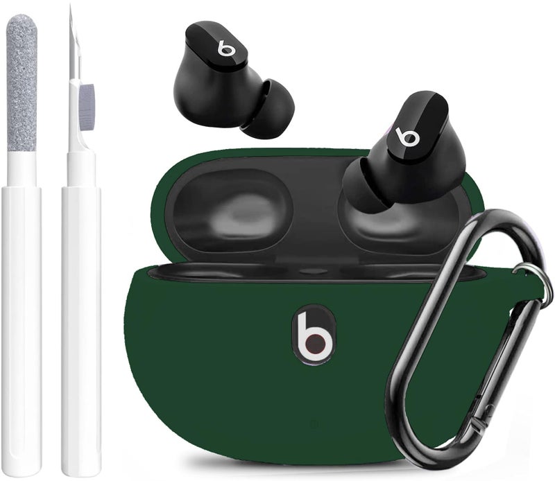 Olytop for Beats Studio Buds/Bud + Case with Cleaner kit 2021/2023, Soft Silicone Case New Beat Studio Buds Plus Cover Protective Skin with Keychain for Beat Studio Earbuds, Blackish Green - Image 1