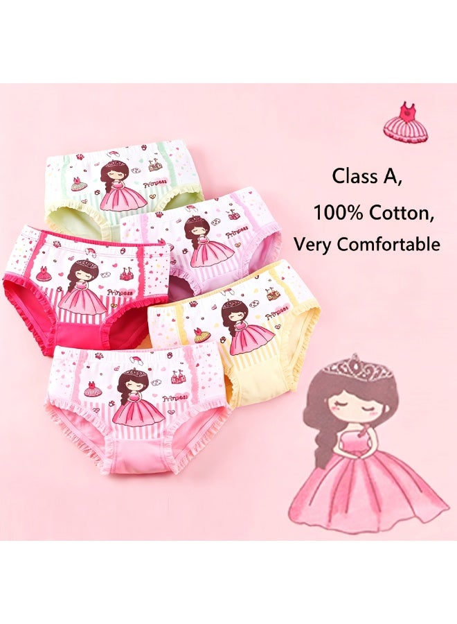 Girls' Cotton Underwear 5-Pack, Cartoon Print Briefs, A-Class Antibacterial Kids' Panties（15-20Kg） - Image 2