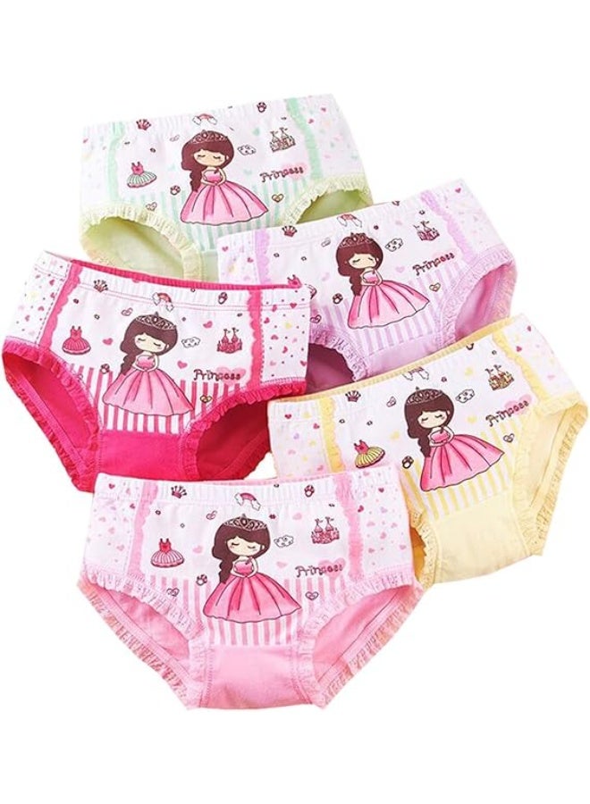 Girls' Cotton Underwear 5-Pack, Cartoon Print Briefs, A-Class Antibacterial Kids' Panties（15-20Kg） - Image 1