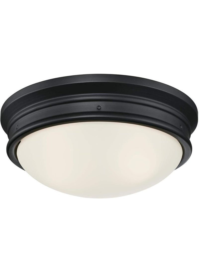 Westinghouse Westinghouse 6578100 Meadowbrook 13 inch Traditional TwoLight Flush Mount Outdoor Ceiling Light Fixture Matte Black Finish Frosted Glass  - Image 1