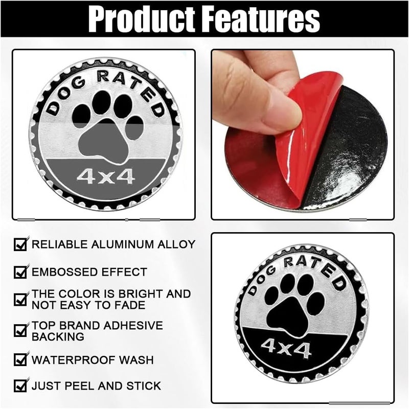 GLSOWEE Dogs Badge Rated Car Emblem, 4 x 4 3D Metal Car Badge Decals Stickers Round Emblem Decals, Auto Exterior Emblems Badge Compatible with Vehicles Trucks SUV RV (Dog Rated/2PCS) - Image 3