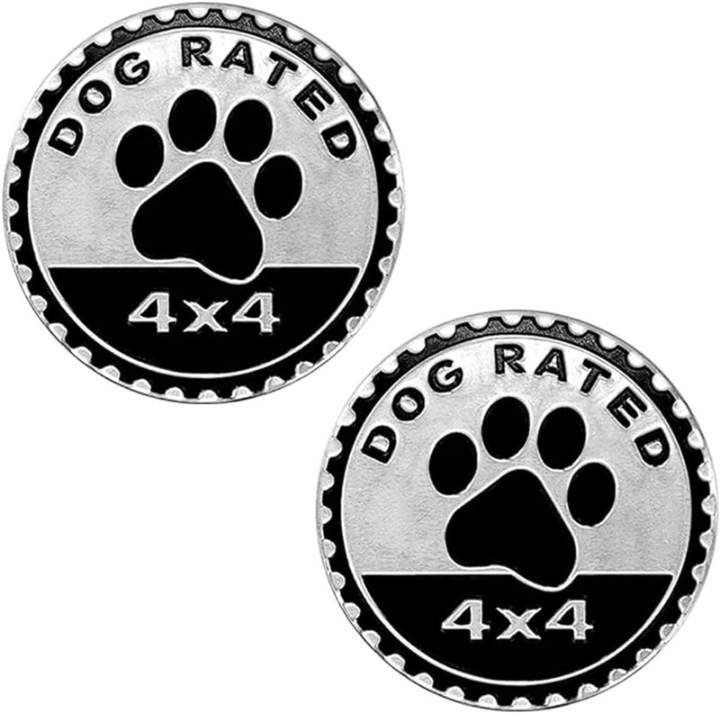 GLSOWEE Dogs Badge Rated Car Emblem, 4 x 4 3D Metal Car Badge Decals Stickers Round Emblem Decals, Auto Exterior Emblems Badge Compatible with Vehicles Trucks SUV RV (Dog Rated/2PCS) - Image 1