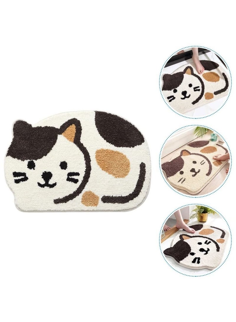 Captaintech Cute Animal Door Mats,  Anti Skid Water Absorbing Cartoon Cat Kitten Floor Mat Irregular Entrance Carpet for Home Kitchen Bathroom Bedroom Beige - Image 1