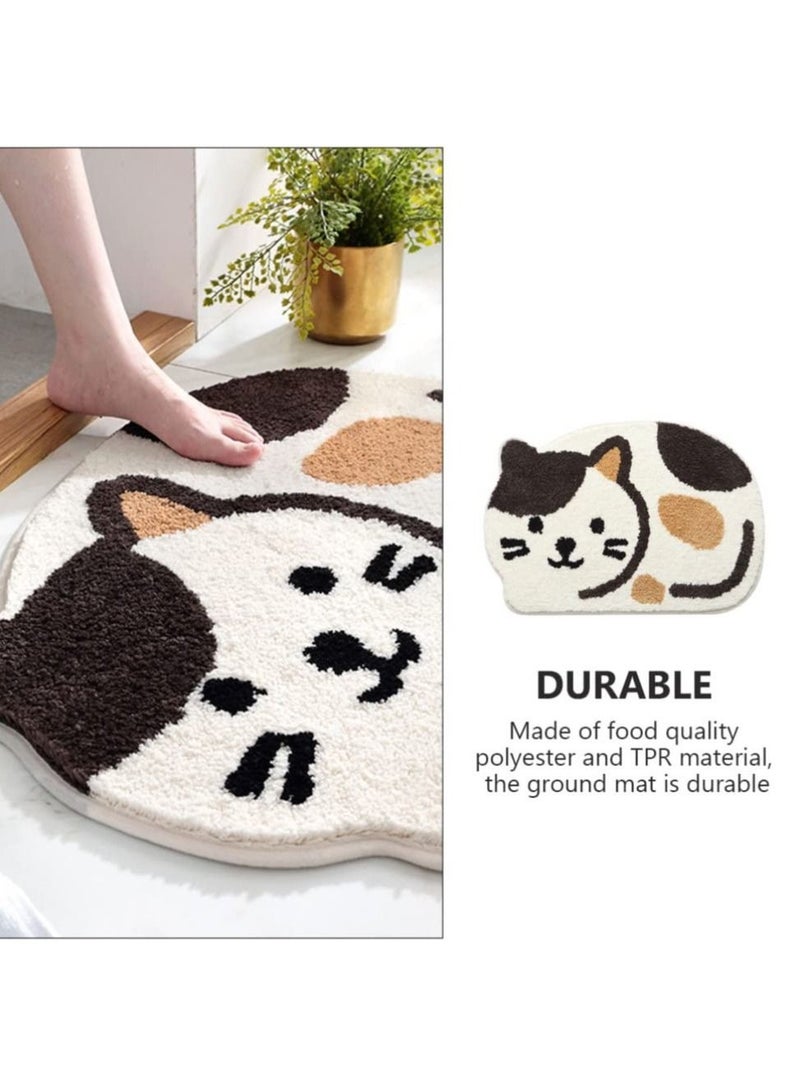 Captaintech Cute Animal Door Mats,  Anti Skid Water Absorbing Cartoon Cat Kitten Floor Mat Irregular Entrance Carpet for Home Kitchen Bathroom Bedroom Beige - Image 3