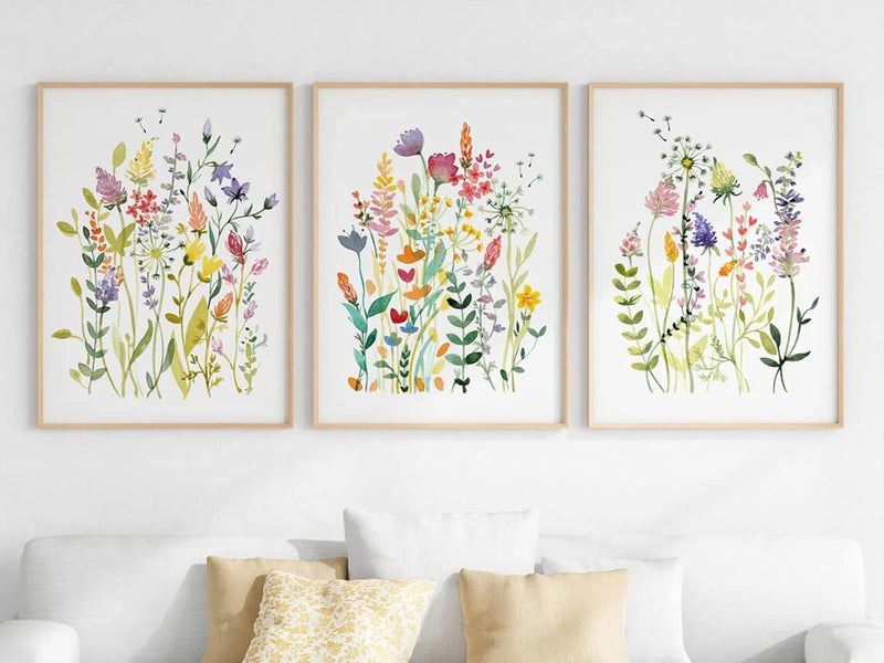 Baccone Colorful Wildflower Wall Art Set of 3 Botanical Wall Art Watercolor Flower Canvas Wall Art Floral Prints Flower Pictures Wall Decor Floral Painting for Living Room Bedroom Decor 12x16 Inch UNFRAMED - Image 1
