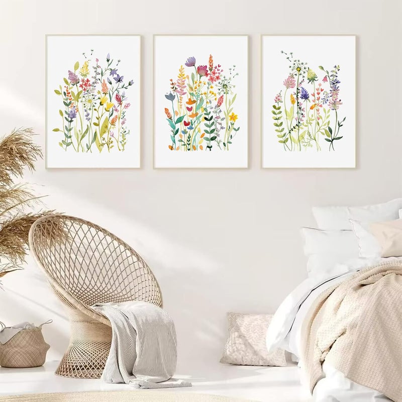 Baccone Colorful Wildflower Wall Art Set of 3 Botanical Wall Art Watercolor Flower Canvas Wall Art Floral Prints Flower Pictures Wall Decor Floral Painting for Living Room Bedroom Decor 12x16 Inch UNFRAMED - Image 4