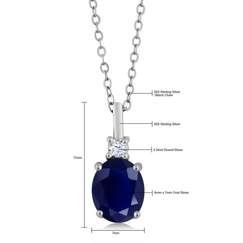 Gem Stone King 2.55 Cttw Blue Sapphire Necklace For Women | 925 Sterling Silver | Gemstone Birthstone | Oval 9X7MM Pendant Necklace | With 18 Inch Silver Chain - Image 5
