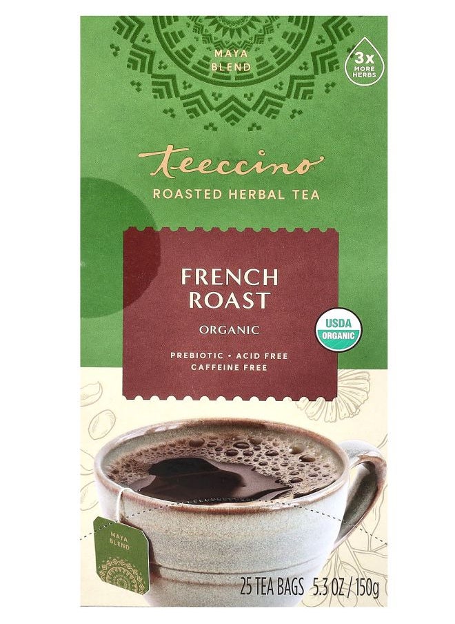 teeccino Organic Roasted Herbal Tea French Roast Caffeine Free 25 Tea Bags 5.3 oz (150 g) 