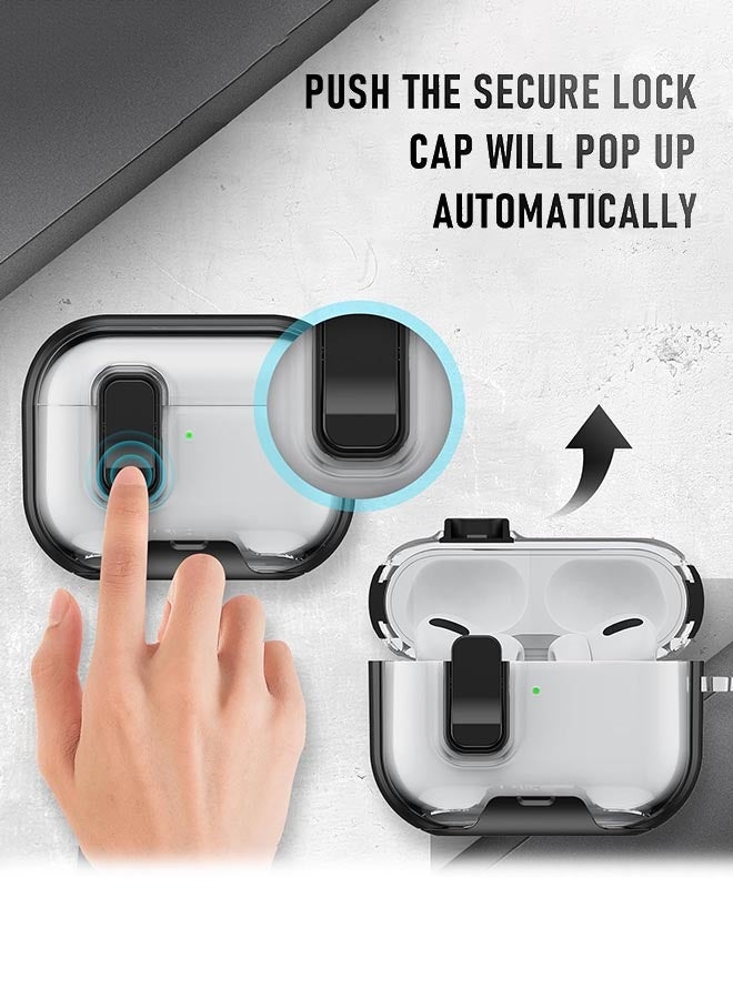 جراب سماعات AirPods Pro 3 (2025) شفاف بقفل، يغطي السماعات بالكامل، [حماية شاملة] [شحن لاسلكي وسلكي] [قفل أمان ضد السقوط] [تصميم حامل متعدد الاستخدامات] غطاء حماية من السقوط مع سلسلة مفاتيح مضادة للضياع لسماعات AirPods Pro 3، أسود - Image 5