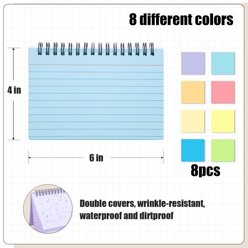 Koogel 400 Count Spiral Index Cards 4x6, 8 Pack of 8 Colors Ruled Flash Cards with Waterproof Cover for Studying, Note Taking Office Organization, College & School Supplies, (50 Sheets Each) - Image 5