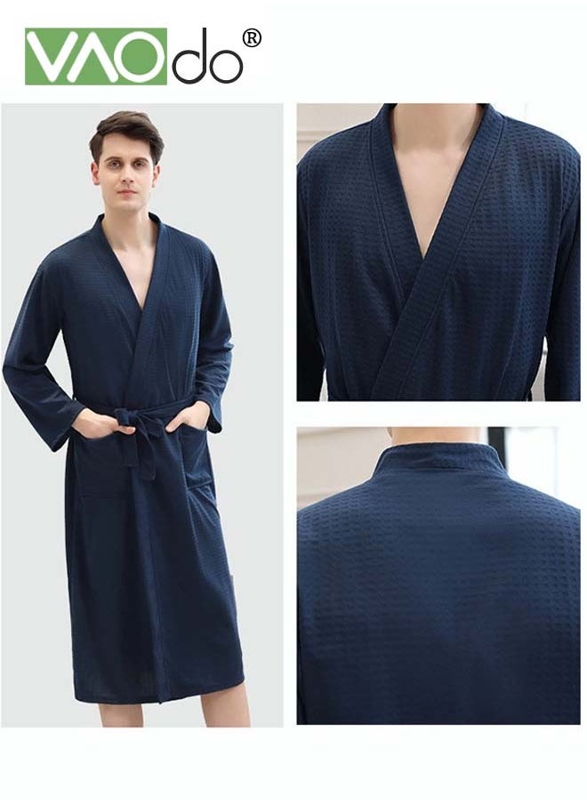 VAOdo - Men's Bathrobe Light Super Absorbent Skin-friendly Home Clothes Suitable For All Seasons Nightgown Navy Blue - Image 1