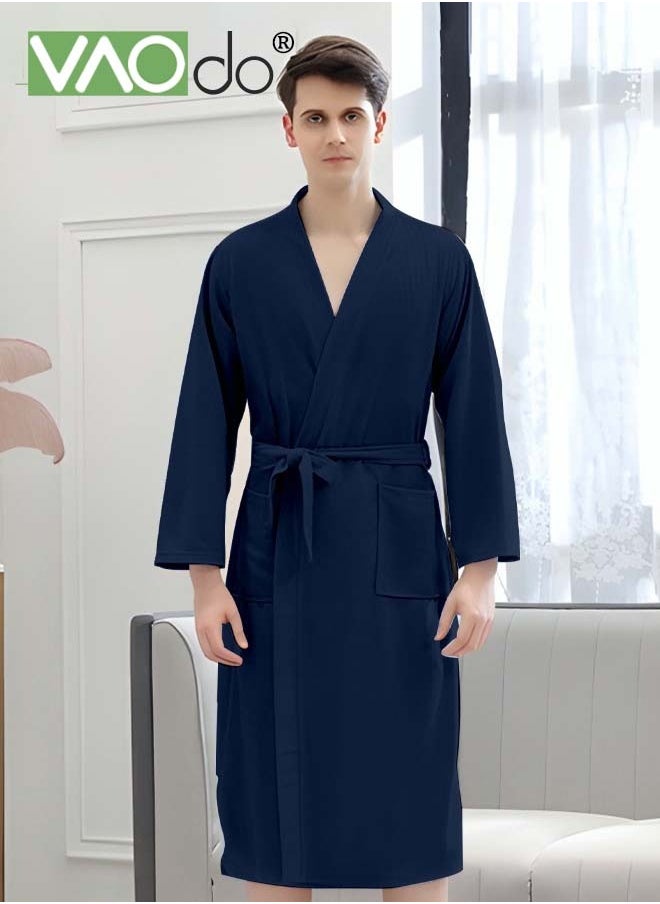 VAOdo - Men's Bathrobe Light Super Absorbent Skin-friendly Home Clothes Suitable For All Seasons Nightgown Navy Blue - Image 1