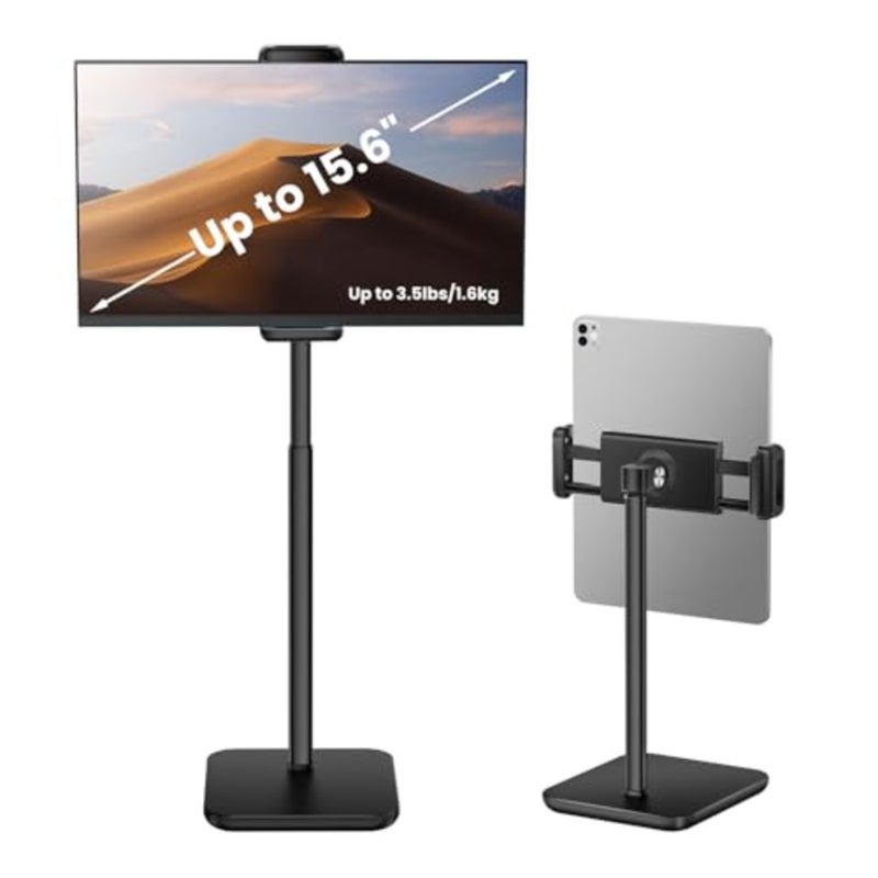 Height Adjustable Tablet Stand, 3.5lb 1.6kg Max Support, Up to 18" Tall, Slim Portable Monitors Stand Compatible with iPad Pro 12.9, Surface Pro, All 4.7"-15.6" Devices - Black - Image 1